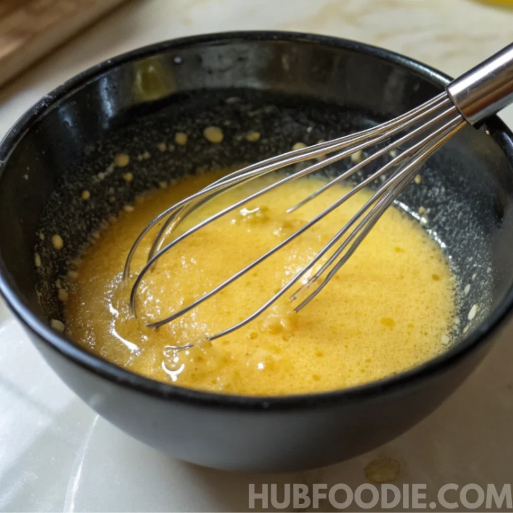 lemon squash bread recipe 25 Whisking wet ingredients in a black bowl for squash bread batter preparation.
