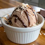 Chocolate Coconut Ice Cream Vegan 22 Tasty Vegan Chocolate Coconut Ice Cream in ramekin with drizzle and coconut shreds
