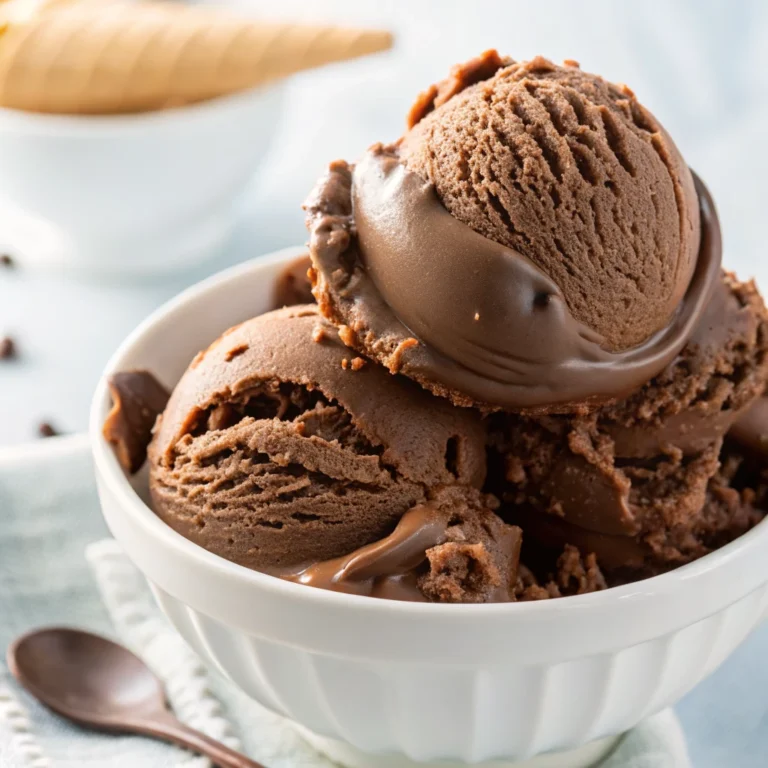 Vegan Dark Chocolate Ice Cream Recipe scoops in a white bowl