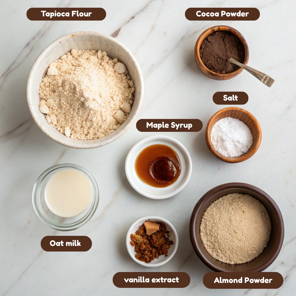 Vegan Chocolate Ice Cream No Coconut 12 Ingredients for vegan ice cream without coconut on a marble surface