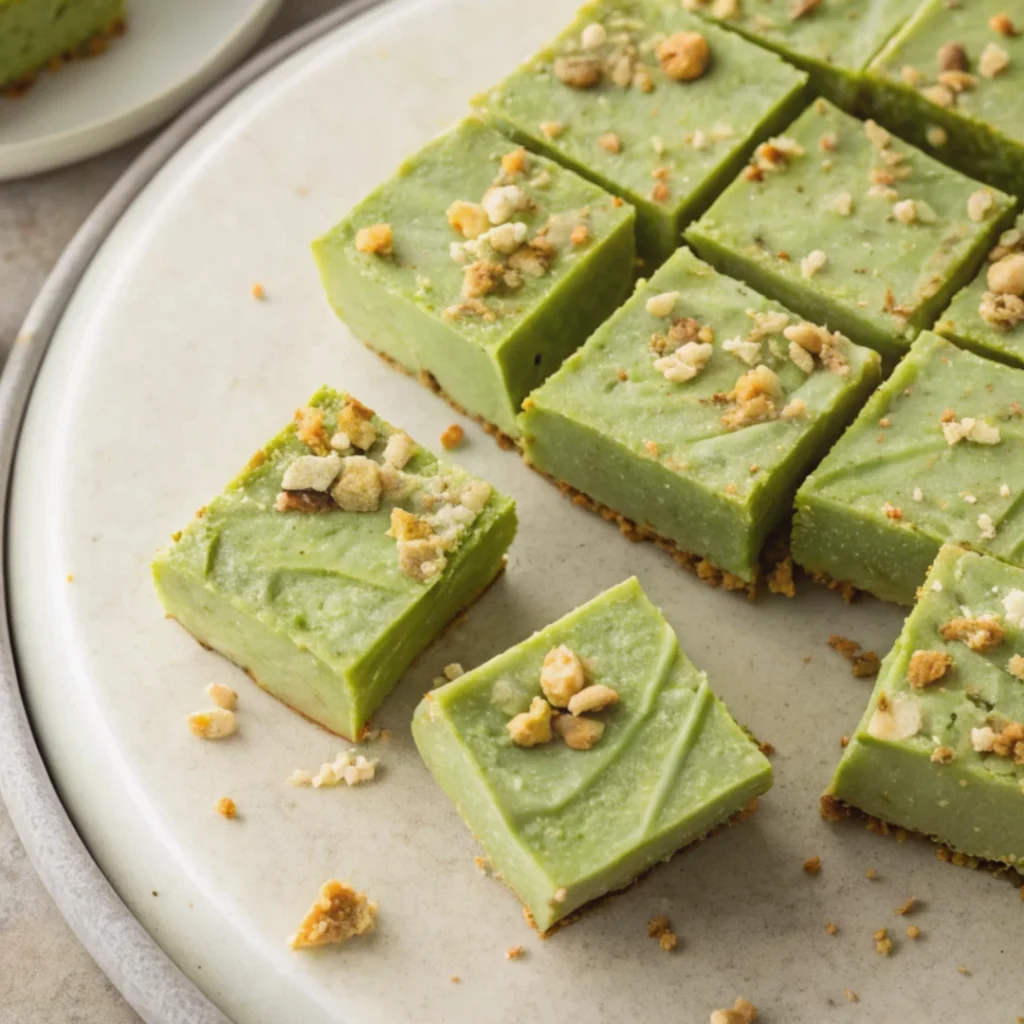 Raw Vegan Matcha Cheesecake Recipe 15 Raw vegan matcha cheesecake squares with crumb topping